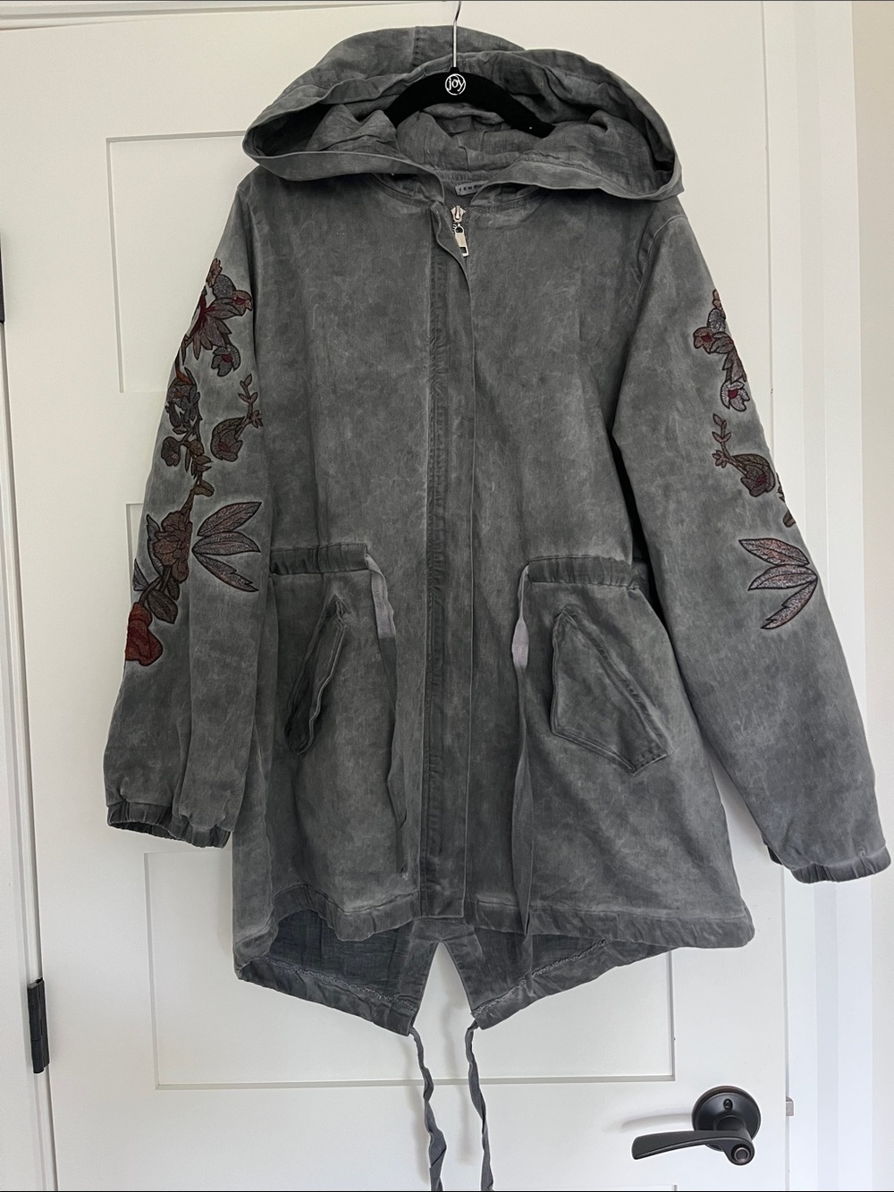 Tempo Paris Gray Hooded Embroidered Utility Jacket